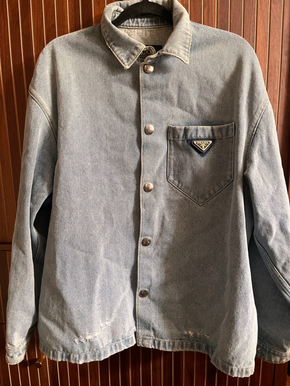 Prada Men's Washed Light Blue Denim Shirt Jacket
